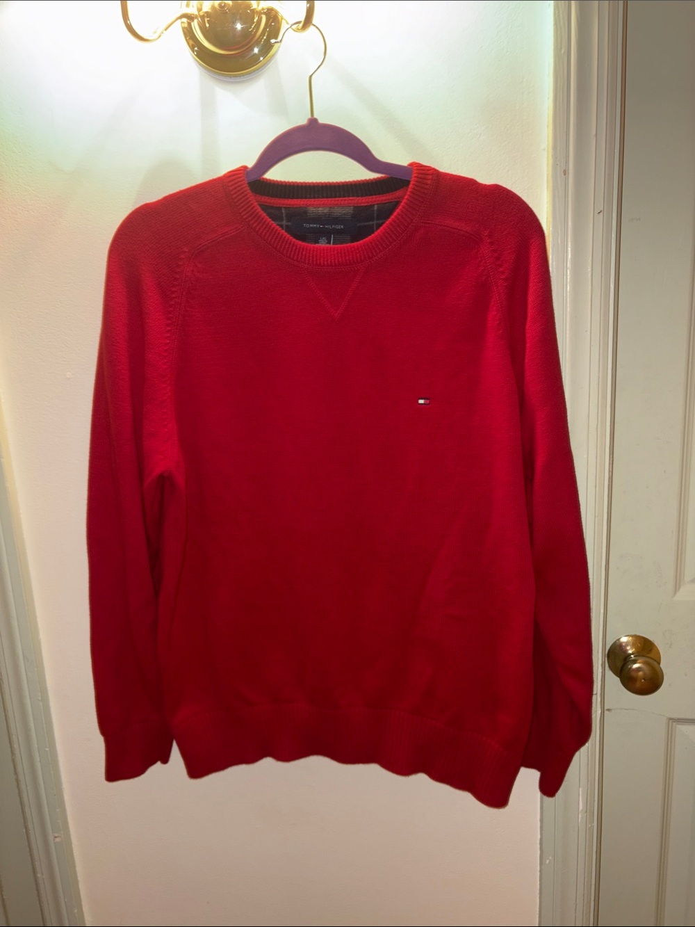Tommy Hilfiger Red Crewneck Sweater with Chest Flag